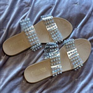 Catherine Malandrino Clear Iridescent Studded Sandals